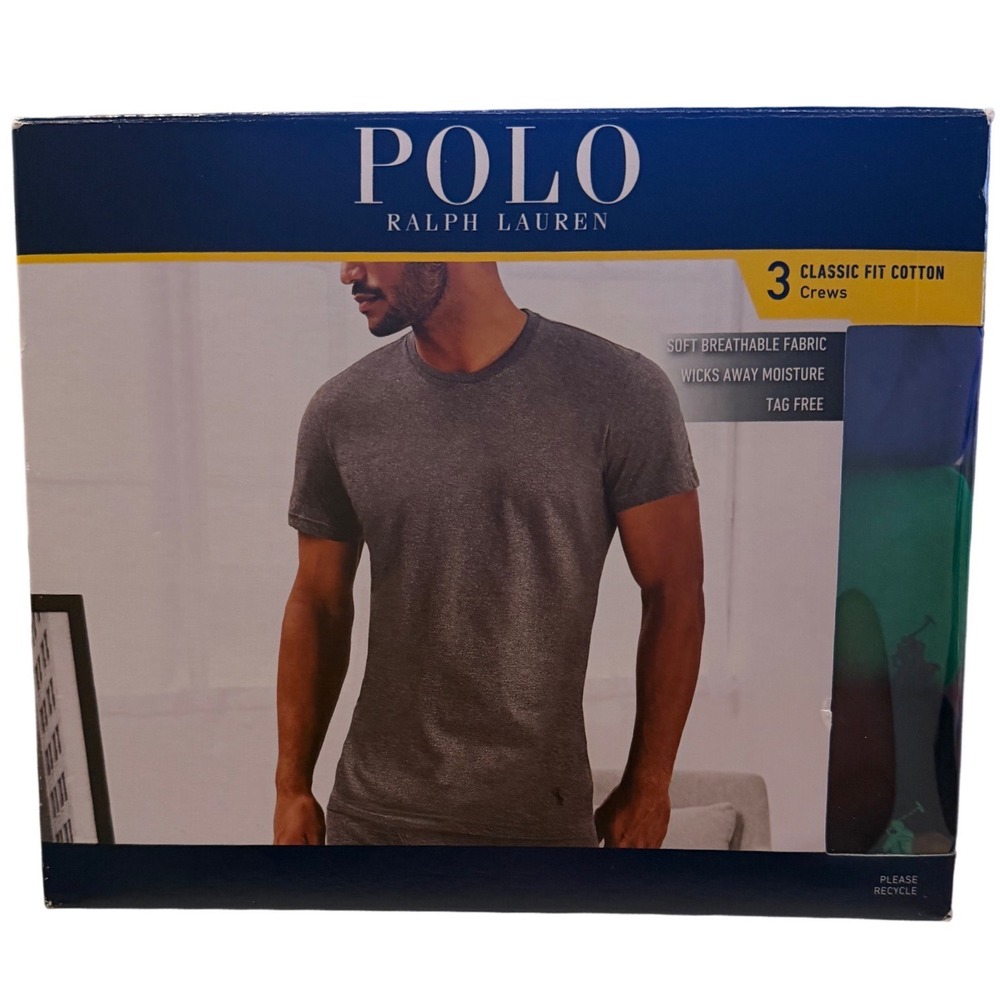 Polo Ralph Lauren Classic Fit Cotton Crews Men M Gray 3-Pack NIB Moisture-Wick